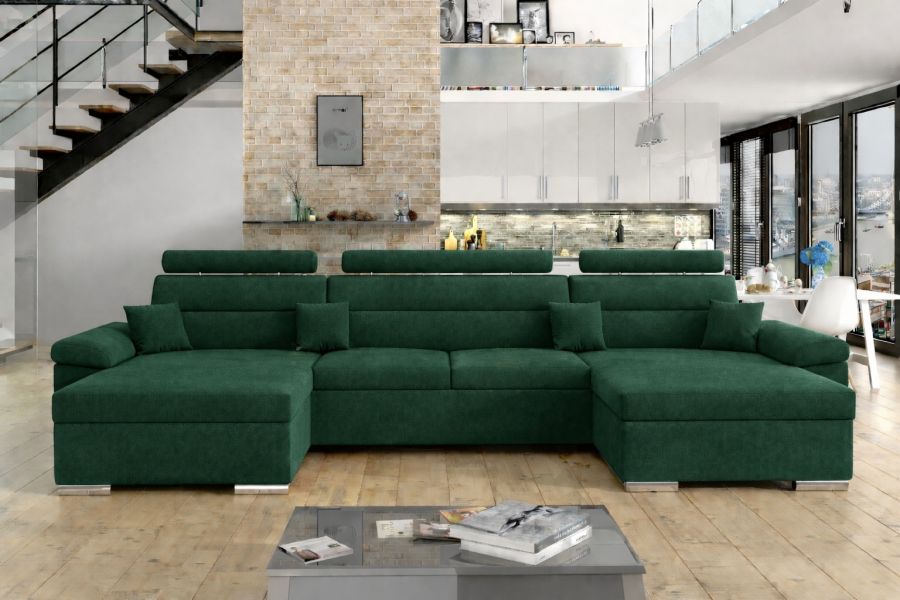 Rozkládací rohová sedačka LEILA U 375x160 zelená