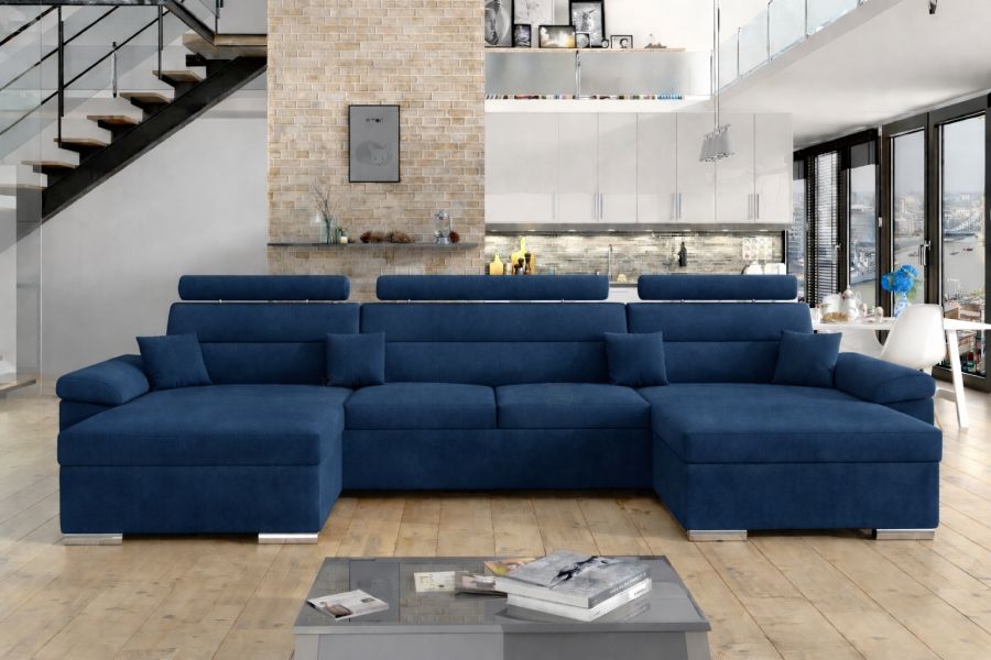 Rozkládací rohová sedačka LEILA U 375x160 modrá