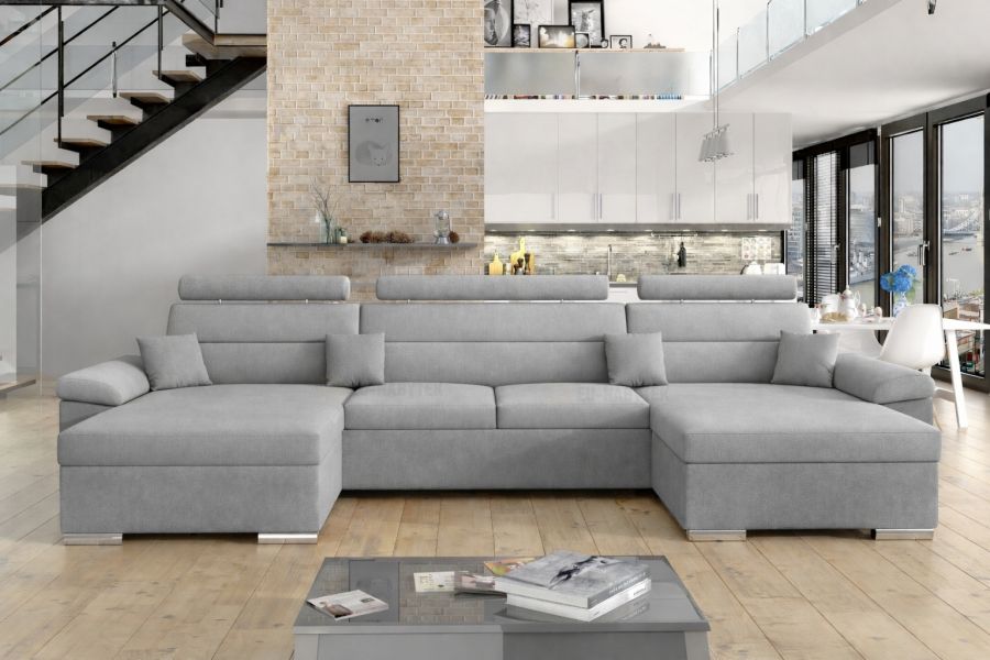 Rozkládací rohová sedačka LEILA U 375x160 světle šedá