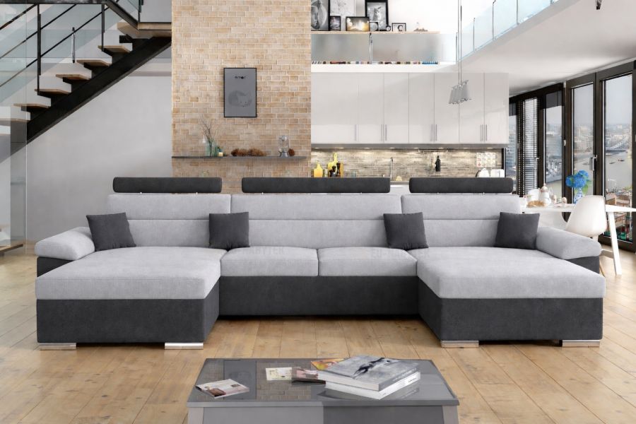 Rozkládací rohová sedačka LEILA U 375x160 světle šedá / šedá