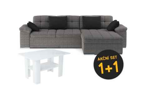 Set sedací souprava MIA L šedá + konferenční stolek DORISA bílá