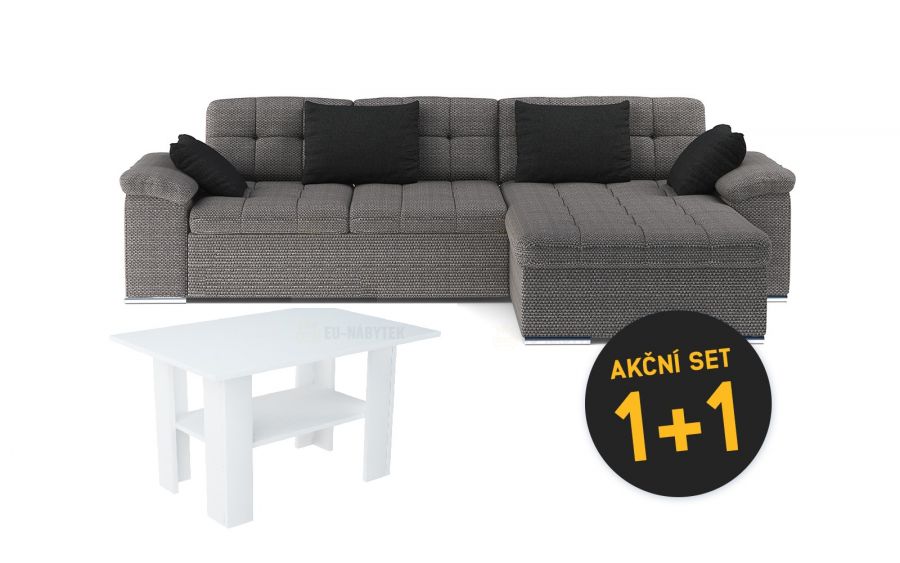 Set sedací souprava MIA L šedá + konferenční stolek DORISA bílá