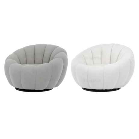Křeslo relaxační, látka šedá Bouclé, otočné.