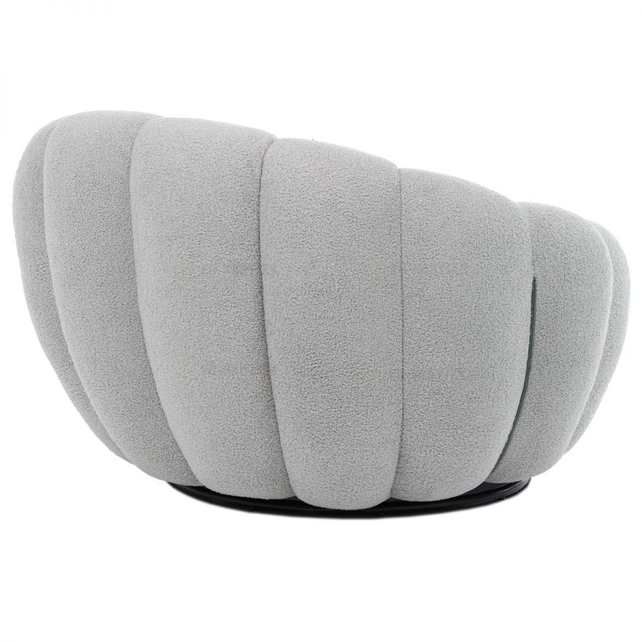 Křeslo relaxační, látka šedá Bouclé, otočné.