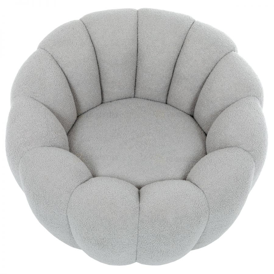 Křeslo relaxační, látka šedá Bouclé, otočné.