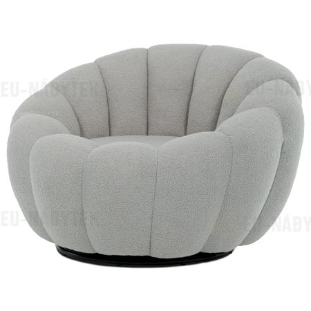 Křeslo relaxační, látka šedá Bouclé, otočné.