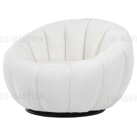 Křeslo relaxační, látka bílá Bouclé, otočné.