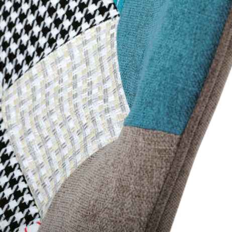 Křeslo houpací, potah patchwork látka, dřevěné nohy, masiv kaučukovník