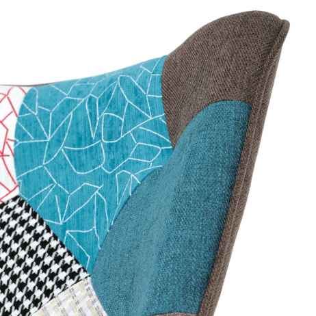 Křeslo houpací, potah patchwork látka, dřevěné nohy, masiv kaučukovník