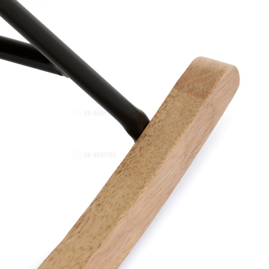 Křeslo houpací, potah modrá látka, dřevěné nohy, masiv kaučukovník