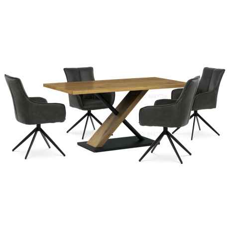 Jídelní stůl 160x90x76 cm, deska s dekorem dub, černá kovová podstava