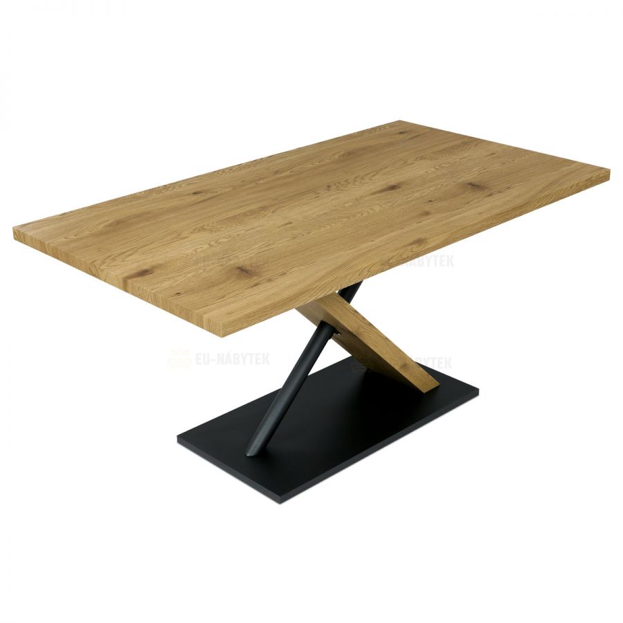 Jídelní stůl 160x90x76 cm, deska s dekorem dub, černá kovová podstava