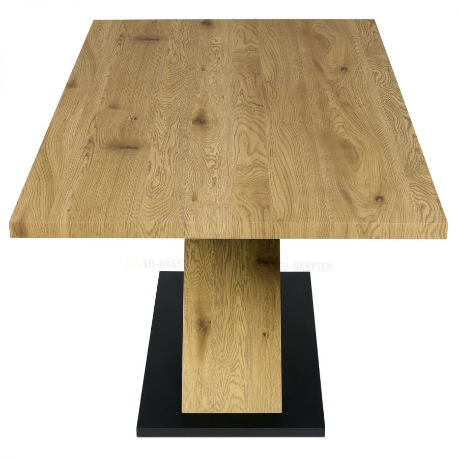 Jídelní stůl 160x90x76 cm, deska s dekorem dub, černá kovová podstava