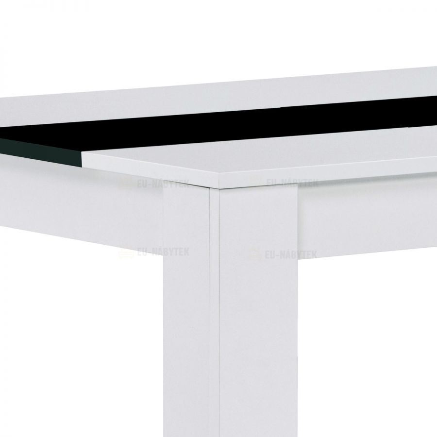 Jídelní stůl 138x80x75, MDF, bílé lamino, dekorativní černý pruh