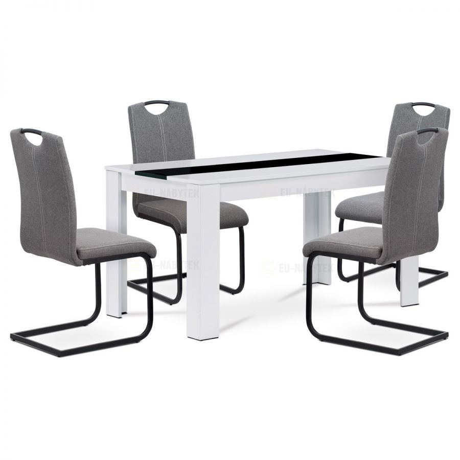 Jídelní stůl 138x80x75, MDF, bílé lamino, dekorativní černý pruh