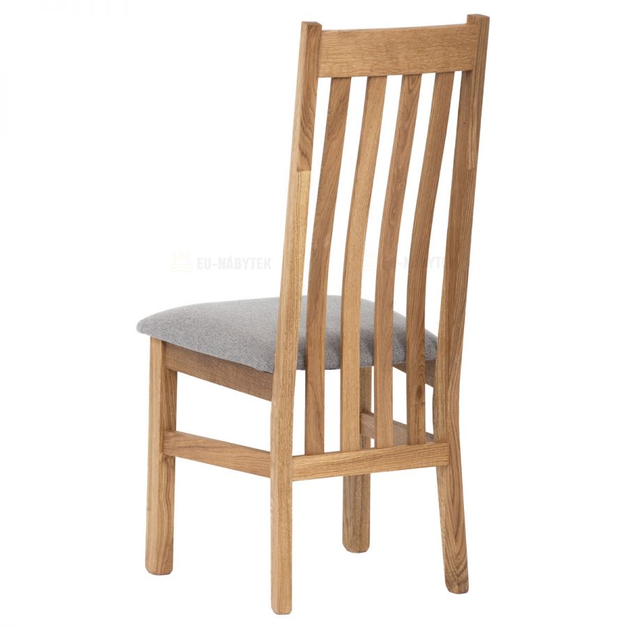 Dřevěná jídelní židle, potah stříbrná látka, masiv dub, přírodní odstín