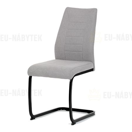 Židle jídelní,  světle šedá látka, černé kovové nohy