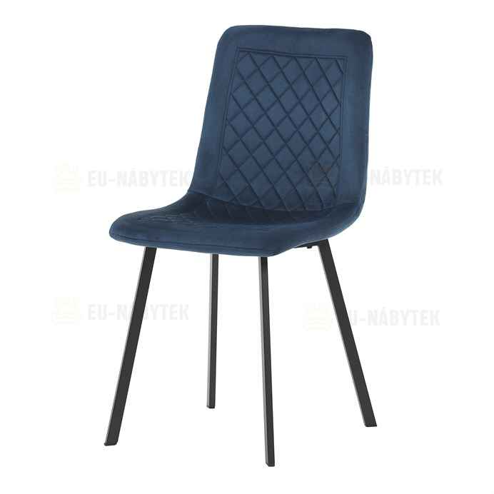 Židle jídelní, modrý samet, kov černý mat