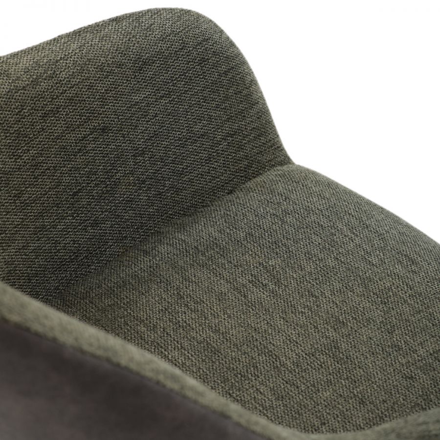 Židle jídelní, zelená látka a tmavě šedá látka v dekoru vintage kůže, černý kov, otočná P90°+ L90° s vratným mechanismem