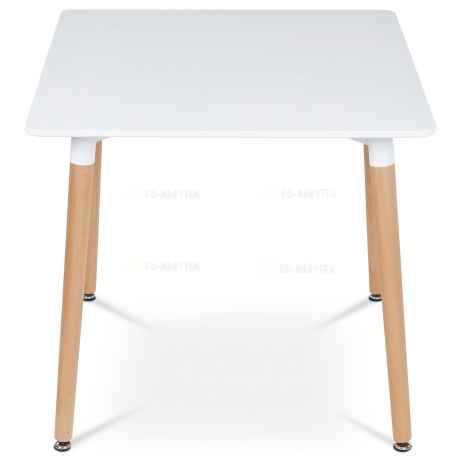 Jídelní stůl 80x80x74 cm, MDF / kovová kostrukce - bílý matný lak, dřevěné nohy