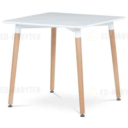 Jídelní stůl 80x80x74 cm, MDF / kovová kostrukce - bílý matný lak, dřevěné nohy