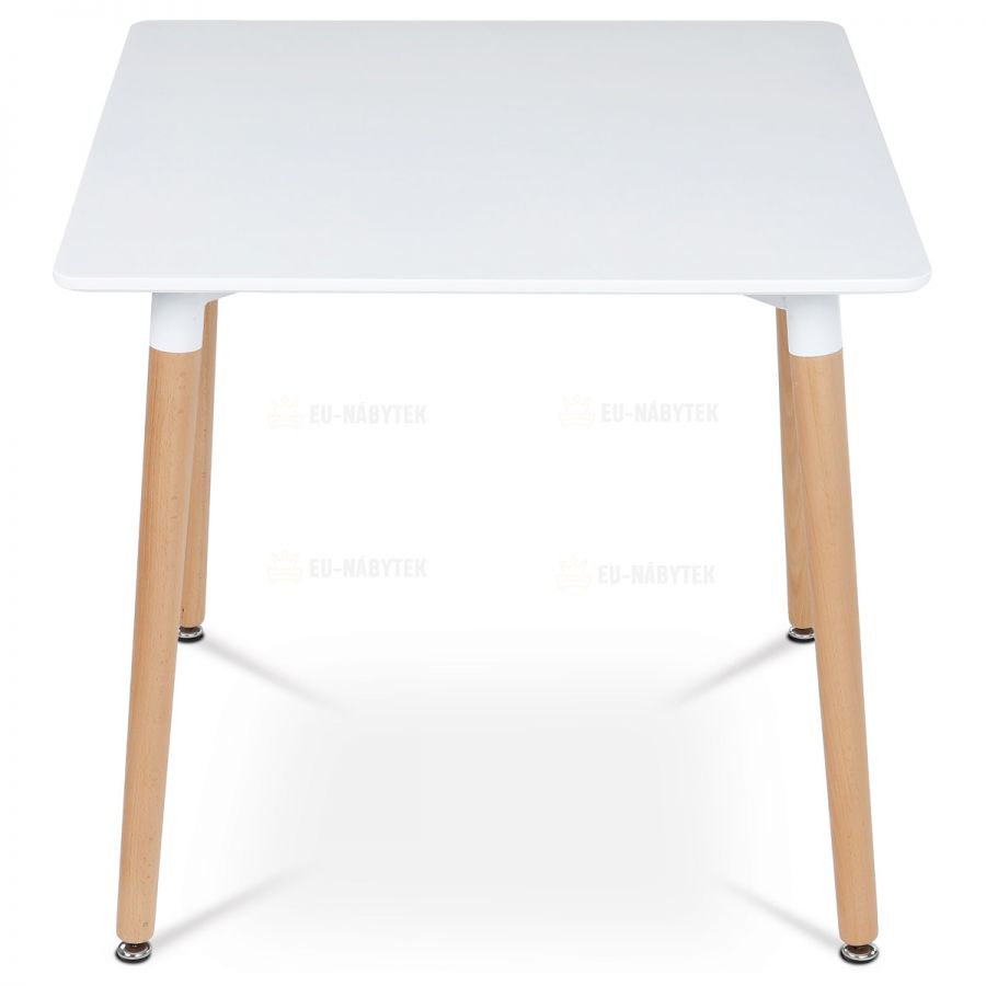 Jídelní stůl 80x80x74 cm, MDF / kovová kostrukce - bílý matný lak, dřevěné nohy