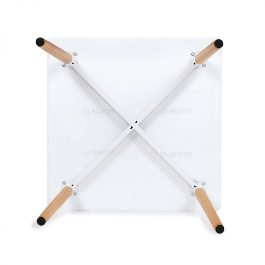 Jídelní stůl 80x80x74 cm, MDF / kovová kostrukce - bílý matný lak, dřevěné nohy