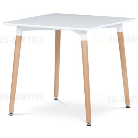 Jídelní stůl 80x80x74 cm, MDF / kovová kostrukce - bílý matný lak, dřevěné nohy