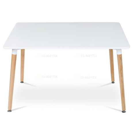 Jídelní stůl 120x80x74 cm, MDF / kovová kostrukce - bílý matný lak, dřevěné nohy