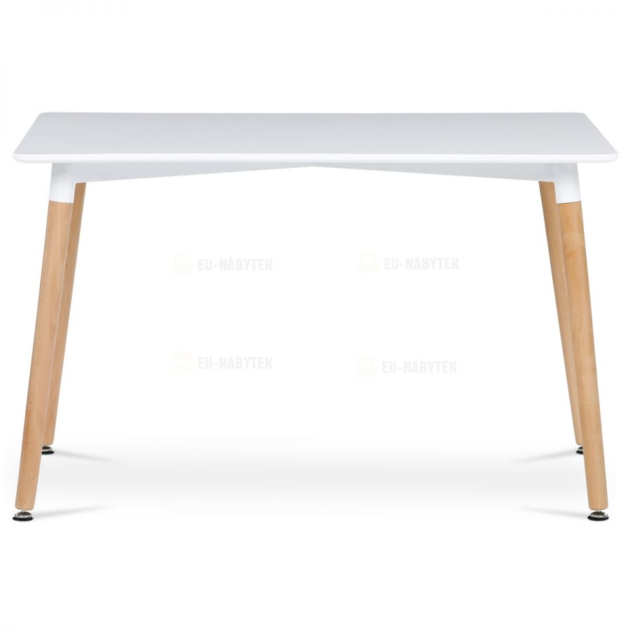 Jídelní stůl 120x80x74 cm, MDF / kovová kostrukce - bílý matný lak, dřevěné nohy