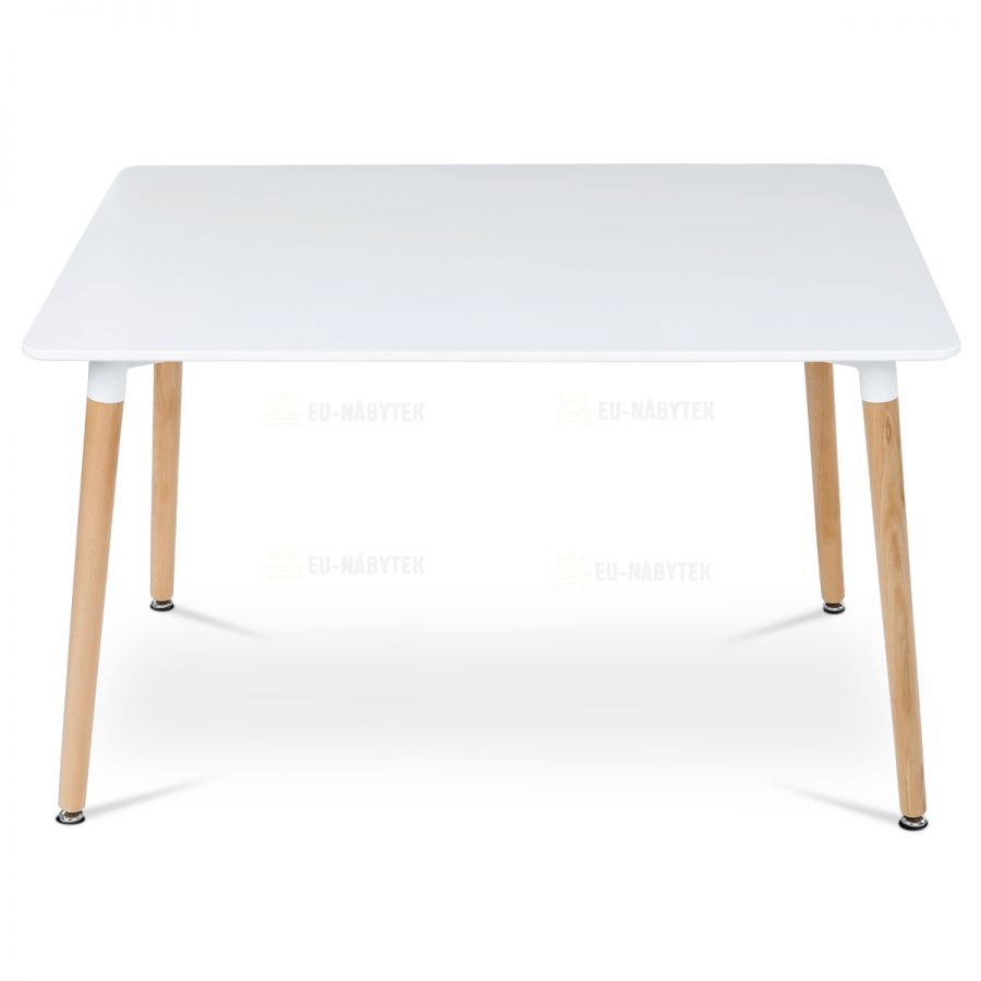 Jídelní stůl 120x80x74 cm, MDF / kovová kostrukce - bílý matný lak, dřevěné nohy