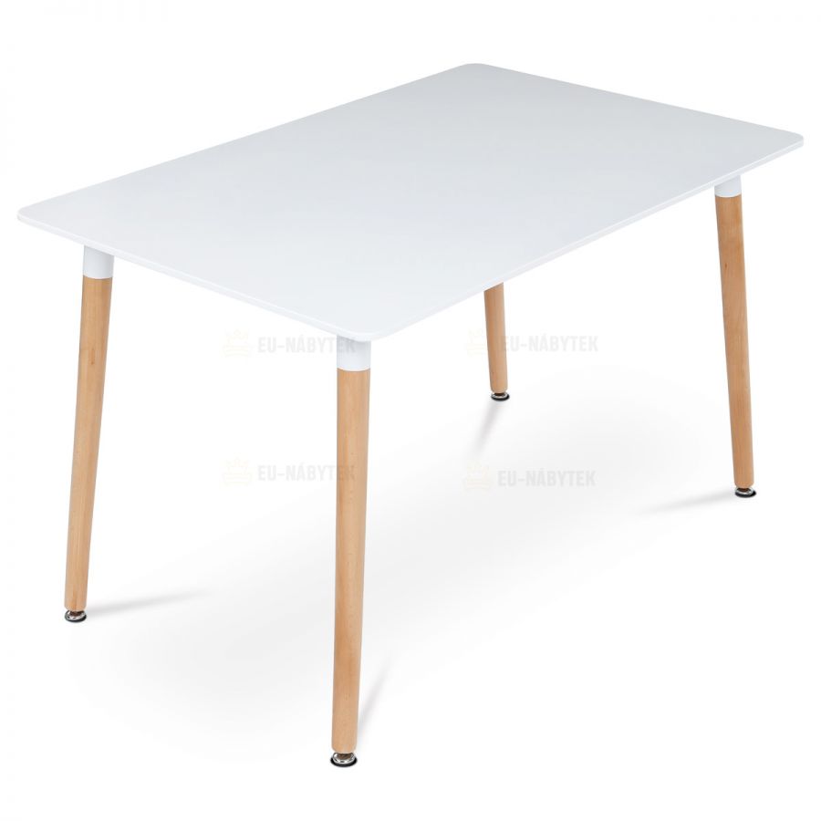 Jídelní stůl 120x80x74 cm, MDF / kovová kostrukce - bílý matný lak, dřevěné nohy