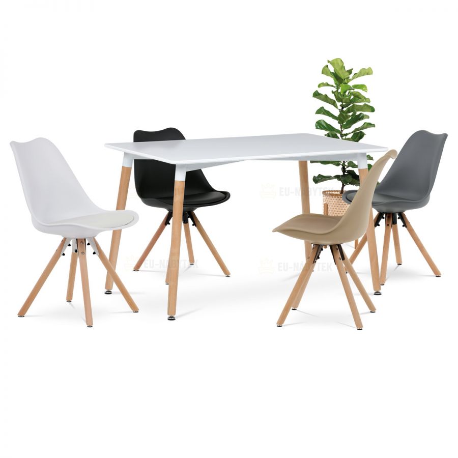 Jídelní stůl 120x80x74 cm, MDF / kovová kostrukce - bílý matný lak, dřevěné nohy