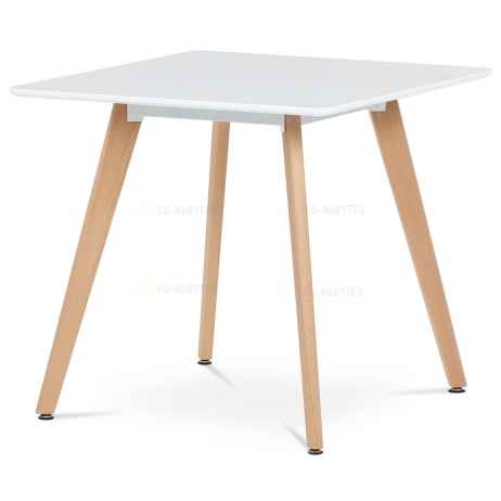 Jídelní stůl 80x80x75 cm, MDF, bílý matný lak, masiv buk