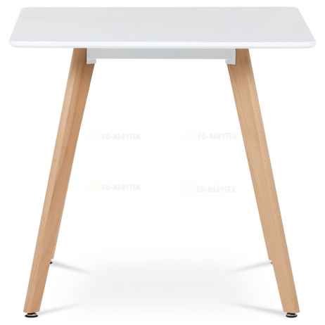 Jídelní stůl 80x80x75 cm, MDF, bílý matný lak, masiv buk