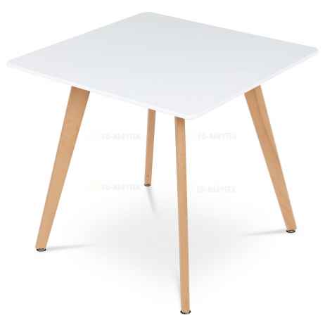 Jídelní stůl 80x80x75 cm, MDF, bílý matný lak, masiv buk