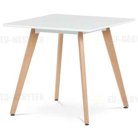 Jídelní stůl 80x80x75 cm, MDF, bílý matný lak, masiv buk