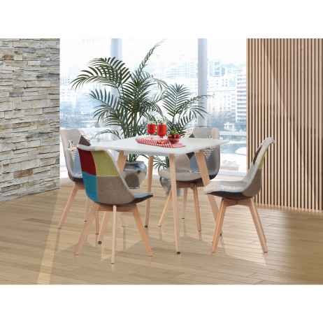 Jídelní stůl 80x80x75 cm, MDF, bílý matný lak, masiv buk