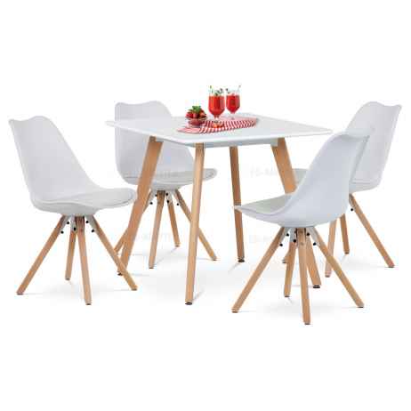 Jídelní stůl 80x80x75 cm, MDF, bílý matný lak, masiv buk