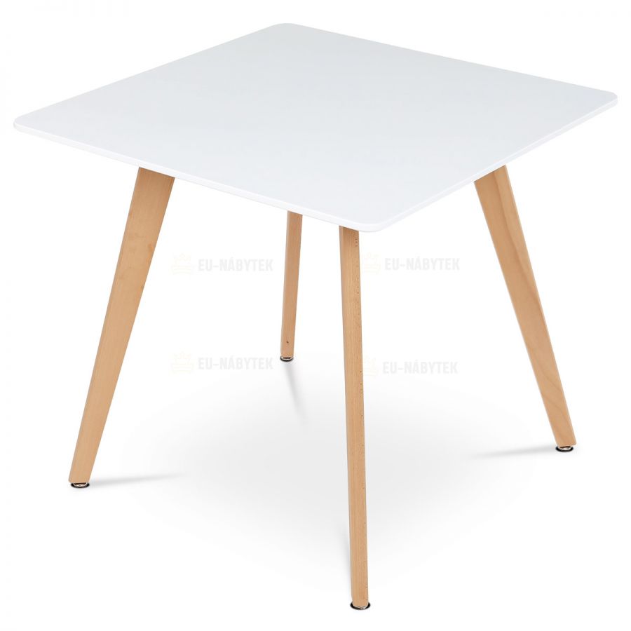 Jídelní stůl 80x80x75 cm, MDF, bílý matný lak, masiv buk