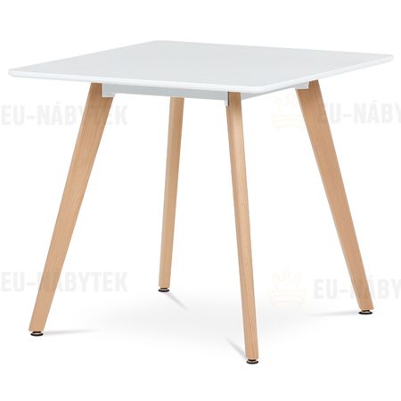 Jídelní stůl 80x80x75 cm, MDF, bílý matný lak, masiv buk