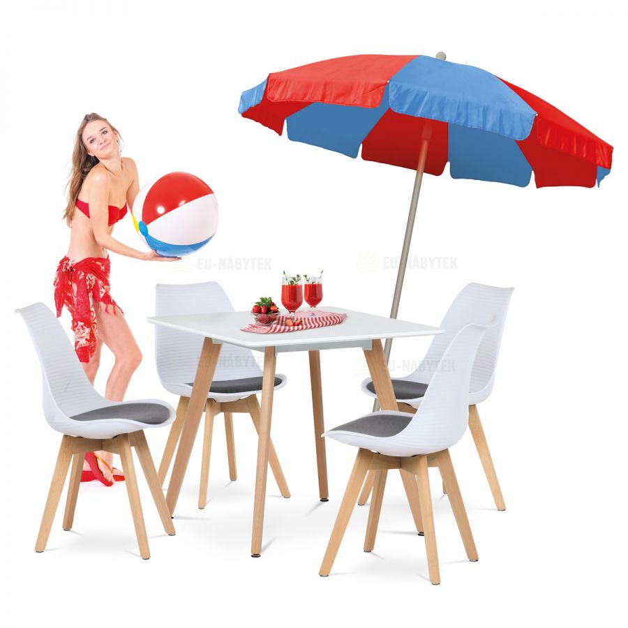 Jídelní stůl 80x80x75 cm, MDF, bílý matný lak, masiv buk