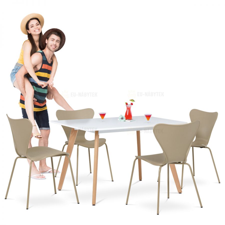 Jídelní stůl 120x80x74 cm, MDF, bílý matný lak, masiv buk