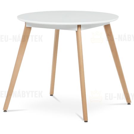 Stůl jídelní, 80x80x74 cm, MDF - bílý matný lak, kovová kostrukce, dřevěné nohy