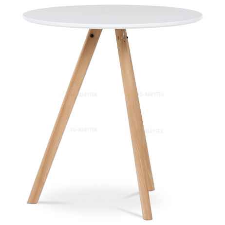 Jídelní stůl kulatý 70x70x73 cm, deska MDF bílý matný lak, nohy masiv buk,