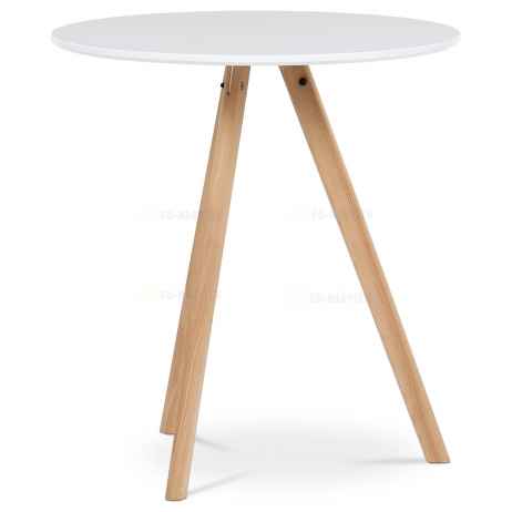 Jídelní stůl kulatý 70x70x73 cm, deska MDF bílý matný lak, nohy masiv buk,