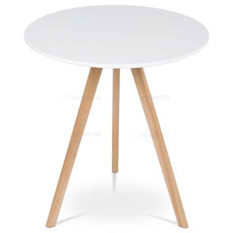 Jídelní stůl kulatý 70x70x73 cm, deska MDF bílý matný lak, nohy masiv buk,