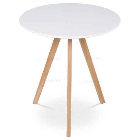Jídelní stůl kulatý 70x70x73 cm, deska MDF bílý matný lak, nohy masiv buk,