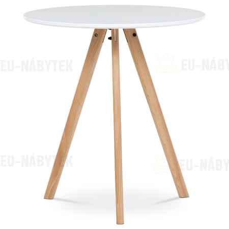 Jídelní stůl kulatý 70x70x73 cm, deska MDF bílý matný lak, nohy masiv buk,