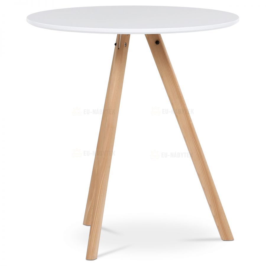 Jídelní stůl kulatý 70x70x73 cm, deska MDF bílý matný lak, nohy masiv buk,
